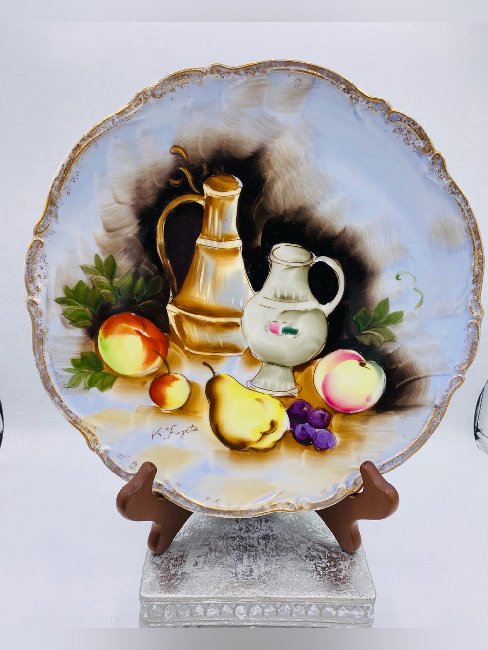 Vintage Porcelain Hand Painted Plate Featuring Fruit Still Life Signed K Fuyita